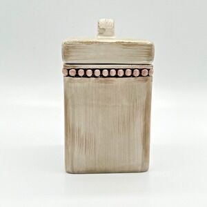 I Godinger & Co. Antiqued White Beaded Tea Bag Canister 6" Tall 3.5"‎ Wide